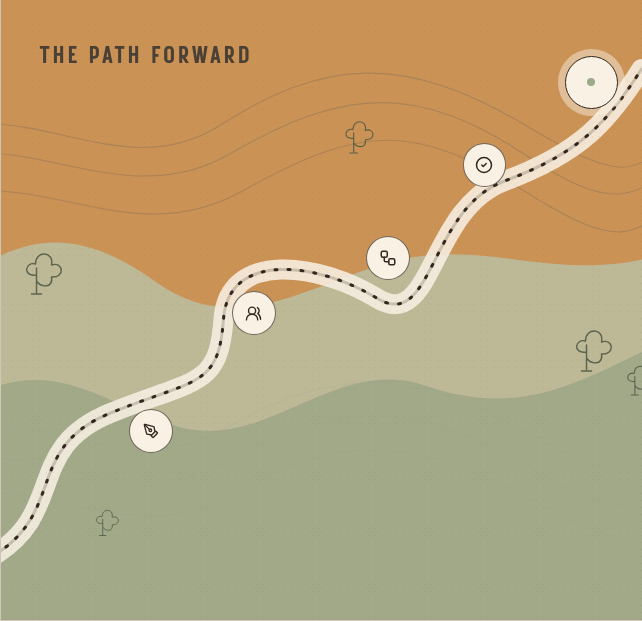 Illustrated roadmap winding through Texas Hill Country